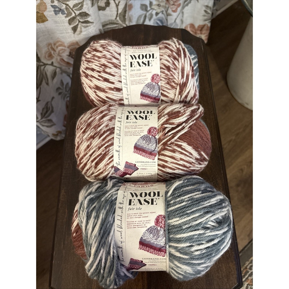 (3 Pack) Lion Brand Yarn Wool Ease Fair Isle Yarn, Merlot/Charcoal. 629. 201DE